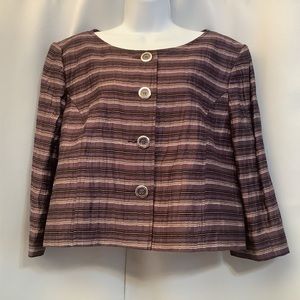 Portfolio Louben Jacket Women’s Size 14 Linen Stripes Buttons Cropped Purple